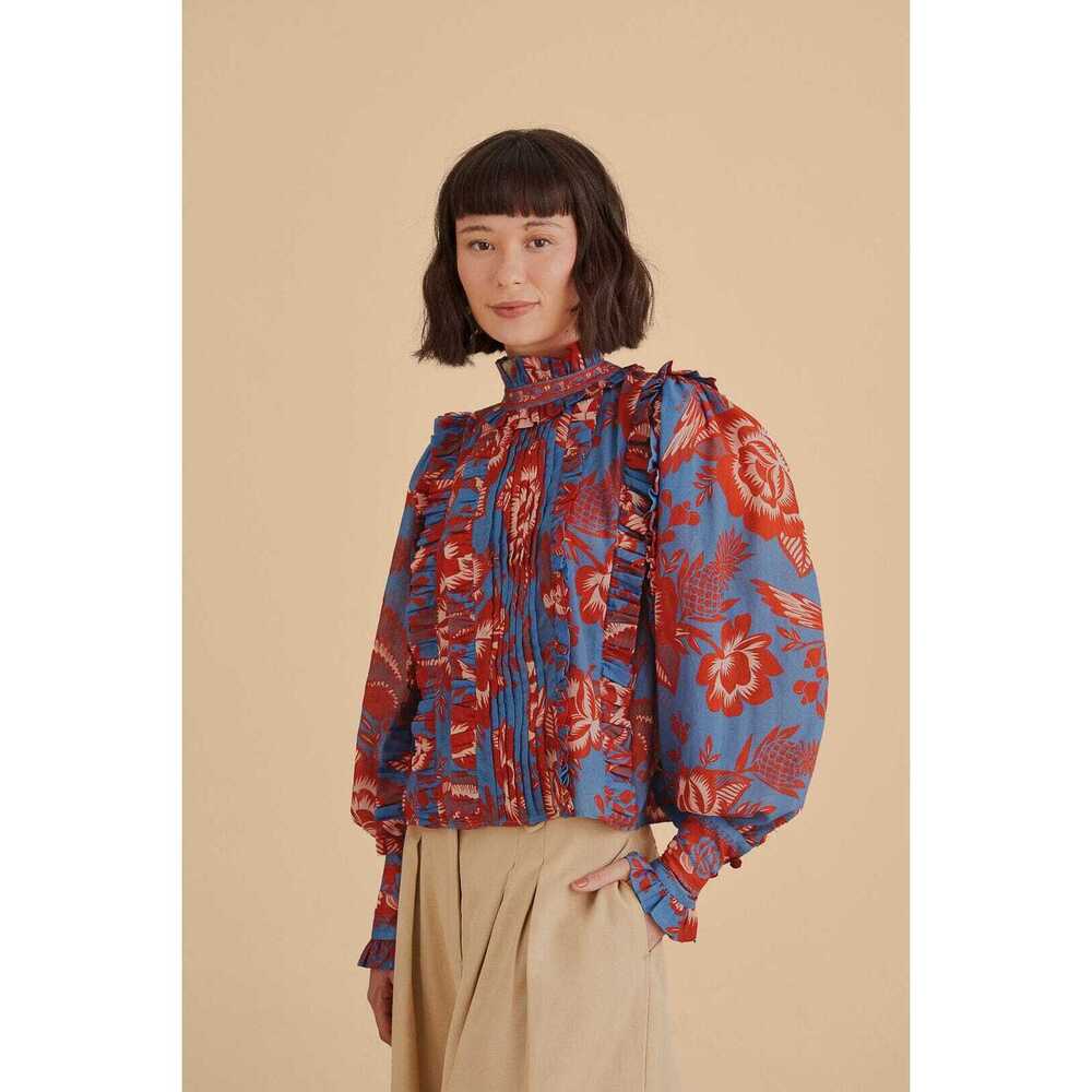 Light Blue Lace Garden Ruffle Blouse